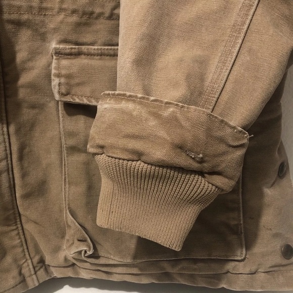 Carhartt Jacket Men M Khaki Cotton Fully Lined Zipped Cuffed Windbreaker Worker - Picture 6 of 11